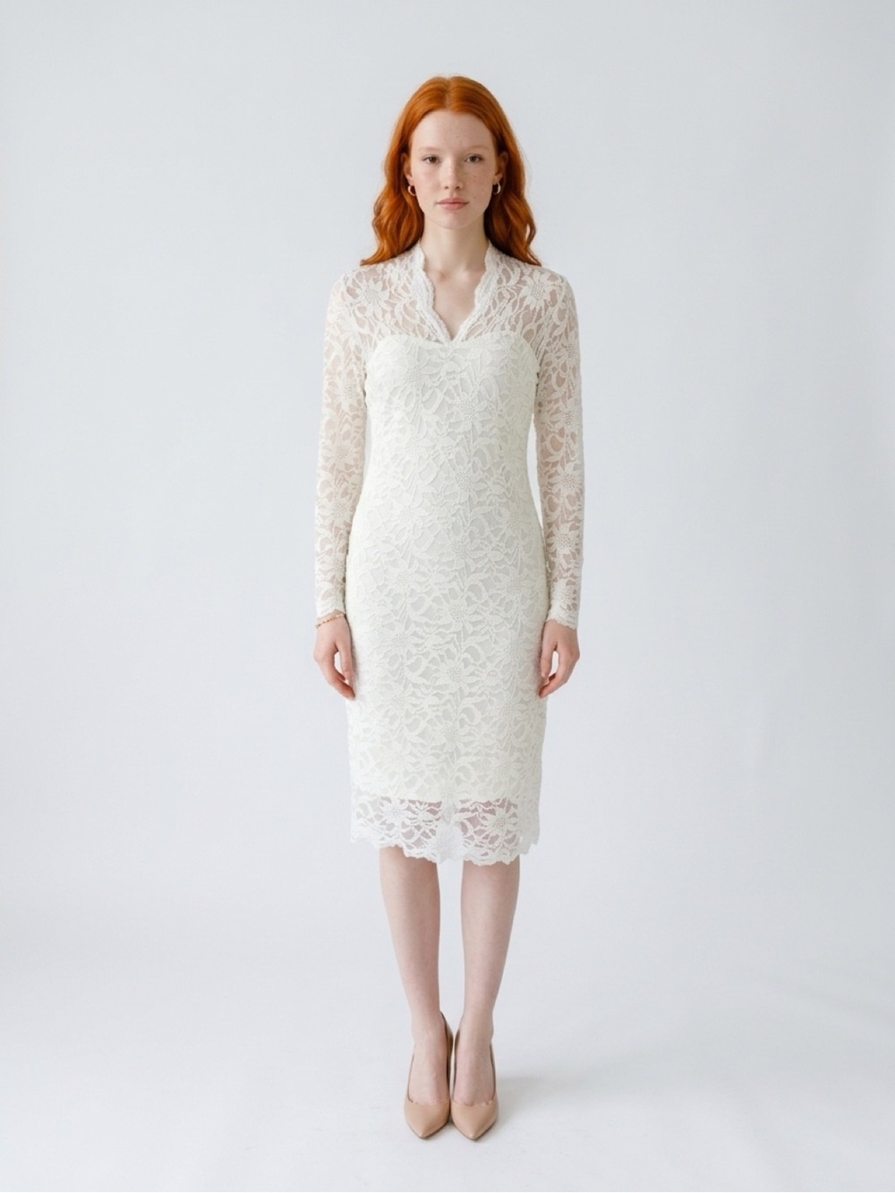 MARINA Ivory Lace Long-Sleeve Sheath Dress